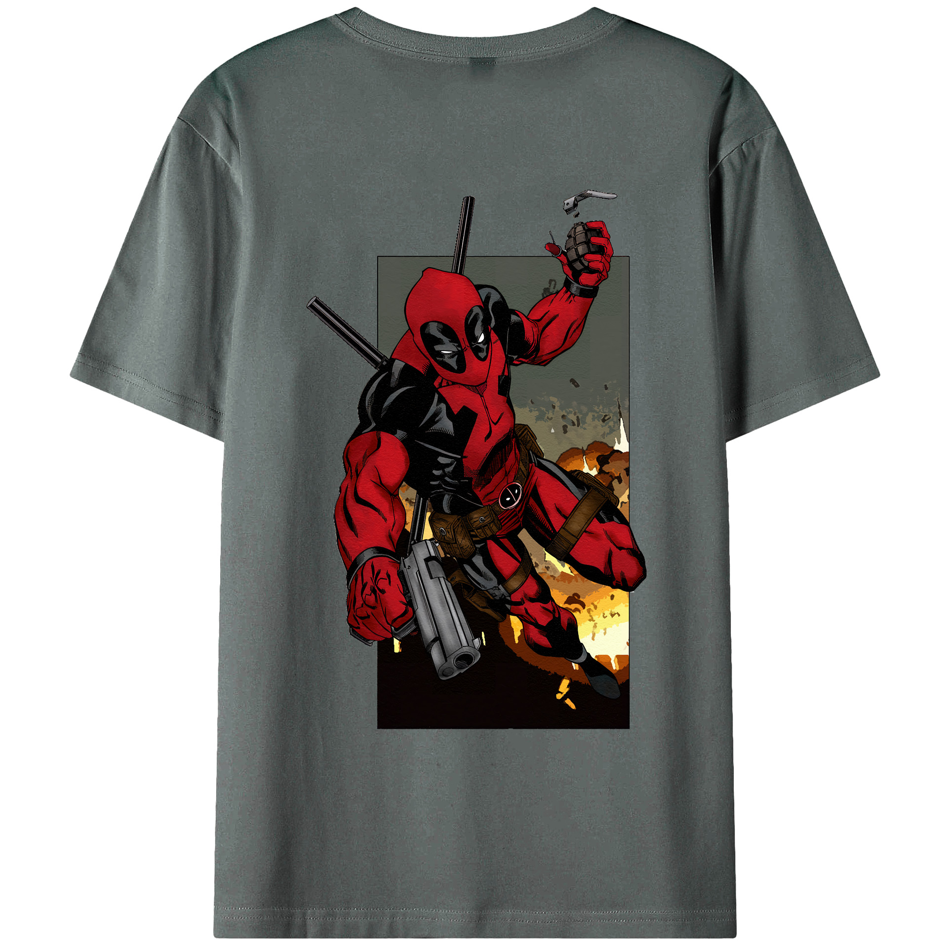 （画像用） Deadpool デッドプール 綿100％ メンズ半袖Tシャツ（バックプリント） 通気性
